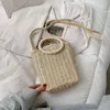 Bag Round Handle Design Straw Crossbody for Women 2024 Simple Trendy Luxury Summer Solid Color Handväskor Kvinnliga resor