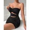 Abiti casual senza spalline mini abito sexy senza schienale senza maniche scava aderente a pieghe tubolare top outfit party club gonna da donna