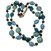 Chains 2 Rows Blue Faceted Agate Turquoise Cultured White Biwa Pearl Crystal Necklace Bracelet Earrings Set
