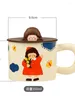 Tasses de dessin animé tasse mignonne fille tasse en céramique avec couvercle haute valeur esthétique couple eau famille petit déjeuner café