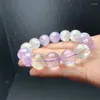 Decorative Figurines Natural Kunzite Bracelet Handmade Crystal Healing Jewelry Stretch Bangle Children Birthday Gift 1pcs 15MM
