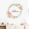 Stickers Custom Name Floral Wreath Roses Foliage Watercolor Wall Sticker Vinyl Nursery Removable Wall Decals Kids Bedroom Home Decoration