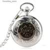 Pocket Watches Retro Mechanical Automatic Self Wind Pocket Transparent Silver Pocket Luxury Fob Clock Mens Birthday Gift L240322