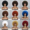 Perruques à perruque courte Gold Gold Synthétique Afro Curly Pinky Wig With Bangs Natural Wig For Women's Women's Time Resistant Fibre Fibrey Hair