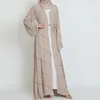 Roupas étnicas Grânulos Abertos Abaya Dubai Elegante Turquia Primavera Festa de Verão Sólida Moda Muçulmana Hijab Vestido Abayas para Mulheres Kimono Islam