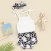 Conjuntos de roupas 3 pçs nascido bebê menina roupas bonito infantil verão floral outfit sem mangas cinta macacão babados shorts conjunto