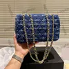 Damen Designer Classic Flap Blue Tweed CF Umhängetaschen Gold Metall Hardware Matelasse Kette Umhängetasche Blaue Handtaschen Outdoor Luxus Sacoche Geldbörse 25x15cm