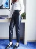 Kadın pantolon sokak kıyafetleri kadınlar rahat ayak bileği uzunluğu kalem koyun derisi gerçek deri moda sonbahar elastik bel ince fit pantolon