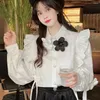 Damskie bluzki vintage francuskie koszule kobiety delikatne eleganckie wiosenne styl koreański w stylu 3D Flower Office dama słodka moda tops swobodny blusa