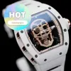 Automatic RM Wrist Watch Rm52-01 Skull Head White Ceramic Manual Mechanical Full Hollow Movement Mens Watch