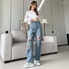 Damesjeans Hoge taille Gescheurde wijde pijpen Dames Harajuku Straat Verstelbare rechte losse denimbroek Lady Hole Baggy Pants