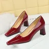 Dress Shoes BIGTREE 2024 Spring Fashion Patent Leather Women Pumps Square Heel Pointed Toe Party Stripper Sngle Ladies Shoe Zapatos De Mujer