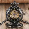 Pocket Watches Vintage Stylish Hollow Black Automatic Mens Pocket Blue Pointer Roman Numerals Dial Self Winding Pendant Pocket Clock L240322