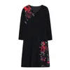 Casual Dresses Fashionable Elegant Mom's Wear 2024 Spring Autumn Velvet Dress Long Sleeve Middle And Elderly Women Ethnic Style Midi K134