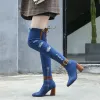 Stiefel Frauen Jeans über die Kniestiefel Stretch High Heel Female Schuhe Ladies Frauen spitzen Zehen Mode schöner Herbst Neu