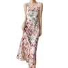 Casual Dresses Summer Floral Dress Slip Pink V-neck Party French Women 2024 Fashing Elegant Luxury Vacation Evenry XXL