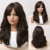 Perruques synthétiques mi-longues ondulées marron foncé avec frange pour femmes, faux cheveux en Fiber résistante à la chaleur pour Cosplay Lolita, fête quotidienne