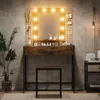 Furniouse Set LED Lights Mirrors, 33 Inch (approximately 83.8 Cm) Wide Drawers and Charging Station, Bedroom Dressing Table with Chairs, Rural Brown