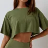 S - XL Dames Crop Top Yoga T-shirts Zomer Casual Loslopend Hardlopen Sporttop Sportkleding Ronde hals Korte mouw Street chic A096 240318