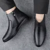 Boots Luxury Brand Leather Men Chelsea Boots Genuine Leather Winter Plush Ankle Boots High Quality Business British Style Casual Boots