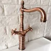 Bathroom Sink Faucets Antique Red Copper Brass Kitchen Vessel Single Hole Basin Swivel Spout Faucet Dual Cross Handles Water Tap Arg057