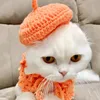 Handmade Wool Crochet Pet Cat Bib Hat Two Small Size Teddy Dog Saliva Towel Baby Bow Tie 240320