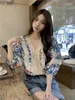 Women's T Shirts Women T-shirt 2024 Summer French Niche Pure Cotton V-neck Button Lace Small Fresh Straight Loose Temperament Top