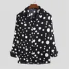 Homens camisetas Homens Polka Dot Impresso Casual Versátil Camisa de Manga Comprida com Bolso Tees Coreano Moda Mens Roupas