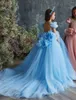 Robes de fille princesse robe à fleurs bouffante Tulle perlé strass première Communion robe boule nœud ceinture fête de noël