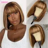 Les perruques mettent en évidence la perruque bob courte avec des franges brésiliennes brésiliennes à cheveux humains brésiliens pour femmes Blonde Bob Hair Wig avec une buccaire Full Machine Wig