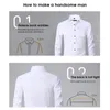 Camisas casuais masculinas de manga comprida camisa elegante slim fit cardigan com mangas de gola virada para baixo para escritório de negócios desgaste macio