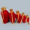 Gift Wrap 20Pcs/lot Red Gold Trim Velvet Drawstring Pouch Bag/Jewelry Bag Christmas/Wedding 7x9cm 8x10cm 10x12cm 12x15cm