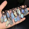 Figurines décoratives, une pièce, vente en gros, cristal de Labradorite naturel, pendentif en pierre brute de guérison avec corde en cuir, spécial pour bijoux