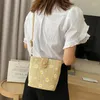 Drawstring DOME 10X Small Daisy Straw Woven Women's Messenger Bag Fashion Chain Bucket Bohemian Handbag Schoolgirl Khaki