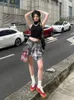 Gonne Coreano Streetwear Donna Jean Minigonna Grunge Ragazza Moda Asimmetrica A-Line Denim Patchwork Plaid Casual Chic Cyber