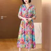 Casual Dresses Zuoman Summer 4XL Plus Size Floral Satin Sundress Elegant Print Mulberry Silk Beach Dress 2024 Women BodyCon Party Vestid