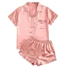 Women Pajamas Sets Satin Short Sleeve Silk for Women Button Down Sleepwear Soft Pj