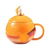 Tasses enfants en céramique 420Ml planète cadeau créatif Drinkware espace marche mignon eau tasse à thé avec couvercle astronaute tasse à café