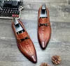 Fashion Men Crocodile Business Suit Party Shoes Casual Loafers Genuine Leather Brown Flats Breathable Pointed Toes Bridegroom Wedding Shoes British Style