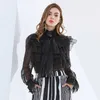 TwotWinstyle Fashion Ruffle Shirt Casual Long Rękak Kanie damskie Bluzki Eleganckie topy