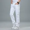 Klassisk stil Mens Regular Fit White Jeans Business Smart Fashion Denim Advanced Stretch Cotton Trousers Mane Brand Pants 240320