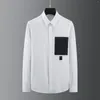 Camisas casuais masculinas marca na moda preto e branco bolso retalhos decorativo etiqueta de couro camisa para tendência de moda manga comprida