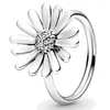 Anillos de racimo Original 925 Sterling Silver Pave Daisy Flower Declaración Collar Pendiente Anillo con cristal para mujeres Regalo Joyería de moda