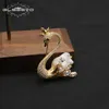 Pins Broschen GLSEEVO Golden n Brosche Modeschmuck Strass Tierbrosche für Frauen und Mädchen Süßwasserperlen Vogelbrosche Dekorieren L240323