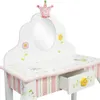 Fantasy Fields - Ensemble Coiffeuse et Tabouret Princesse Grenouille, 1 Tiroir, Cadeau Enfant, Blanc Rose, Couronne