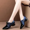 ポンプcresfimix women classic black bow tie medium heel slip on Spring Shoes Lady Fashion Sweet Blue Party High Heel Shoes a6882