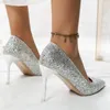 Scarpe eleganti Sexy Tacchi Sottili Donne Big Size 2024 Pompe di Moda Donna Bling Argento Oro Partito Per Zapatos De Mujer