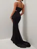 Casual Dresses Women Maxi Dress Black Elegant Sexy Sleeveless Summer Fall Halter Neck Backless Slim Fit Long For Cocktail Party Daily