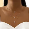 Kedjor Fashion Gold Color 3 Layered Crystal Necklace For Women White Cubic Zirconia Heart Star Pendant Jewelry Gift