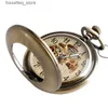 Montres de poche Cadeau de Thanksgiving Poche Automatique Mécanique Tren Steampunk Creux Vintage Exquis Pendentif Étui Lisse Hommes Femmes Fob L240322